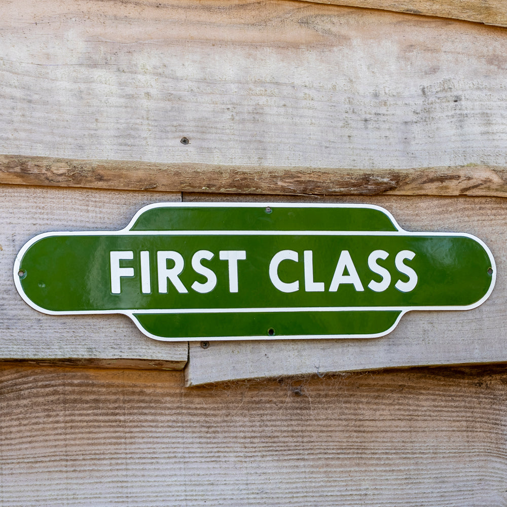 British Railway "First Class" Sign | Green Vitreous Enamel.