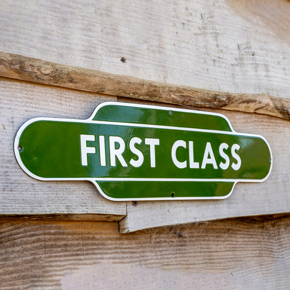 British Railway "First Class" Sign | Green Vitreous Enamel.