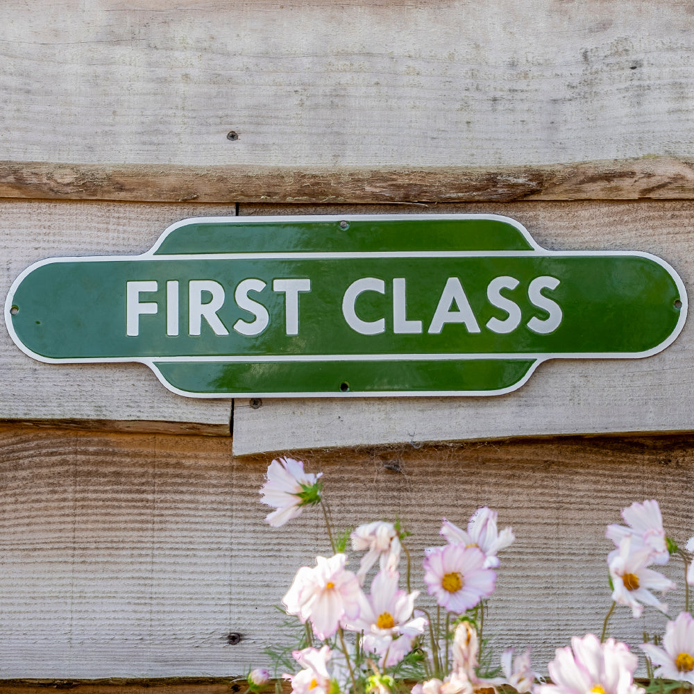 British Railway "First Class" Sign | Green Vitreous Enamel.
