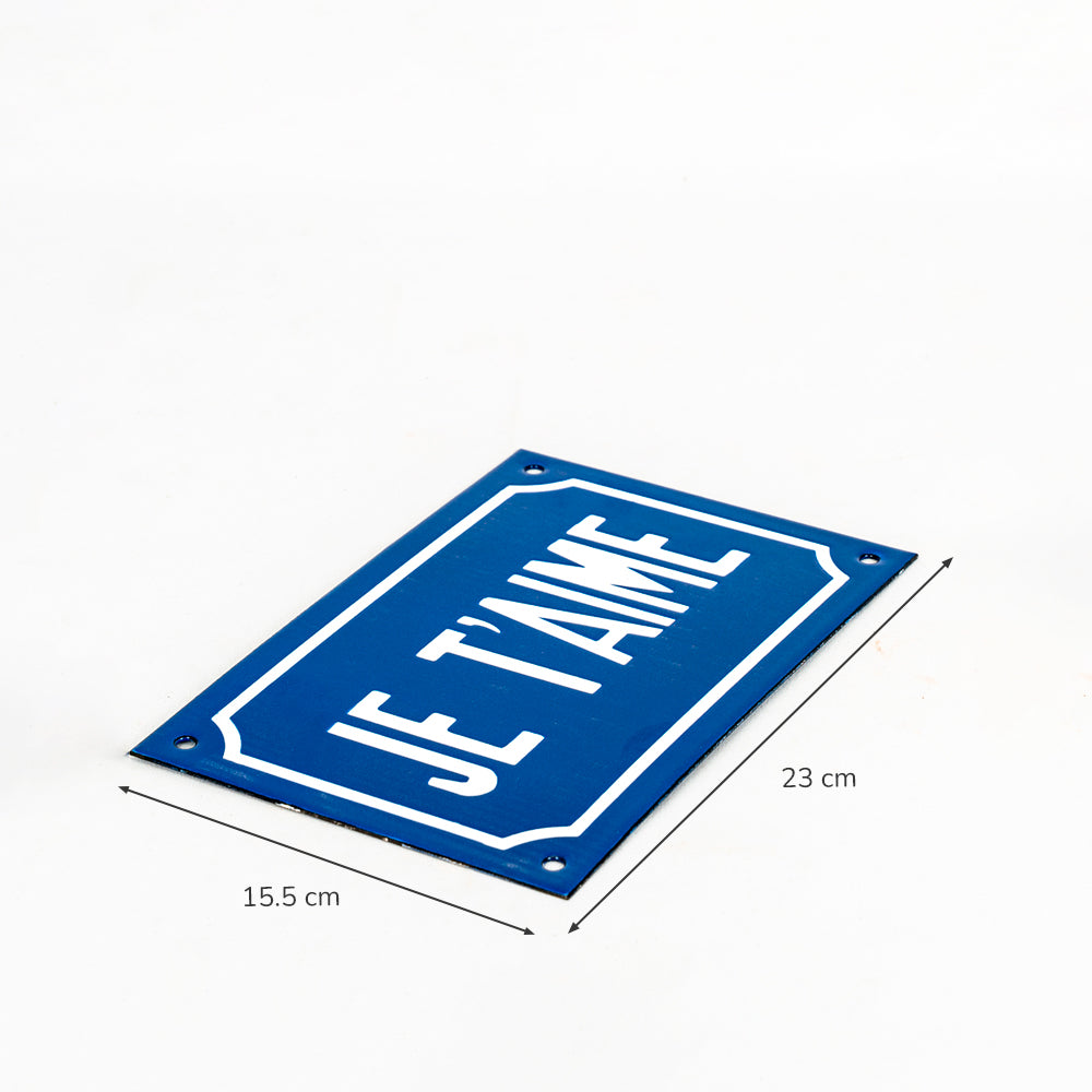 Je T'aime" Blue Vitreous Sign | French-Style Enamel Plate.