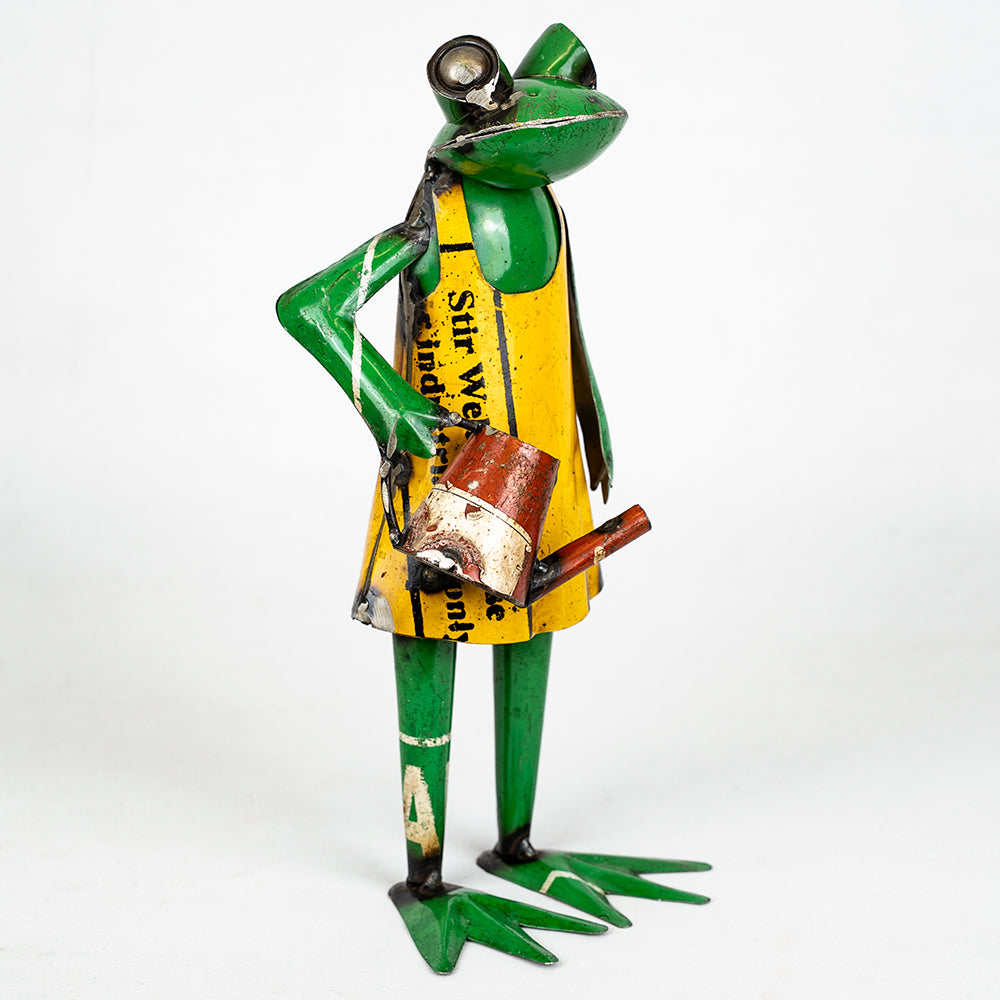 Pair of Recycled / Upcycled Tin Gardener Frogs.