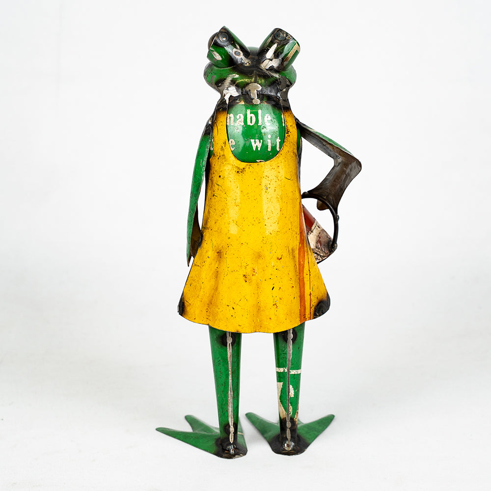 Pair of Recycled / Upcycled Tin Gardener Frogs.