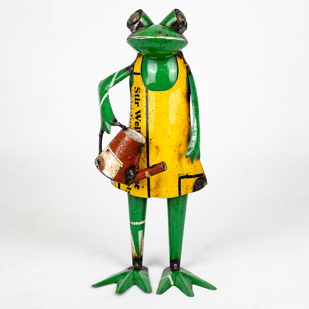 Pair of Recycled / Upcycled Tin Gardener Frogs.