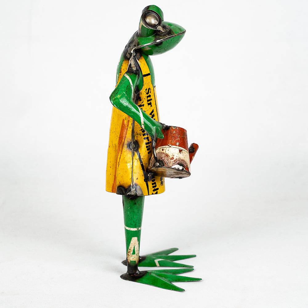 Pair of Recycled / Upcycled Tin Gardener Frogs.