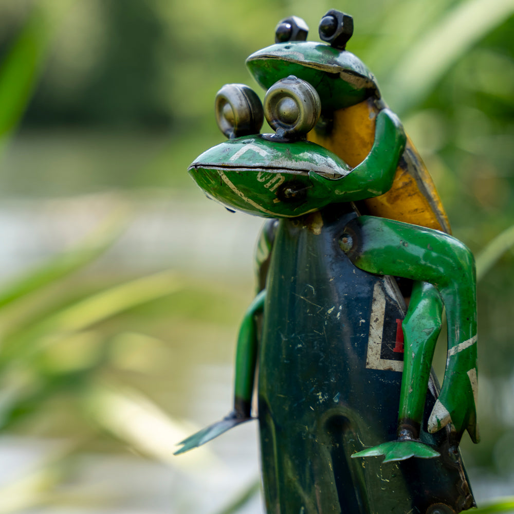 Recycled / Upcycled Tin Frog and Froglet Ornament.