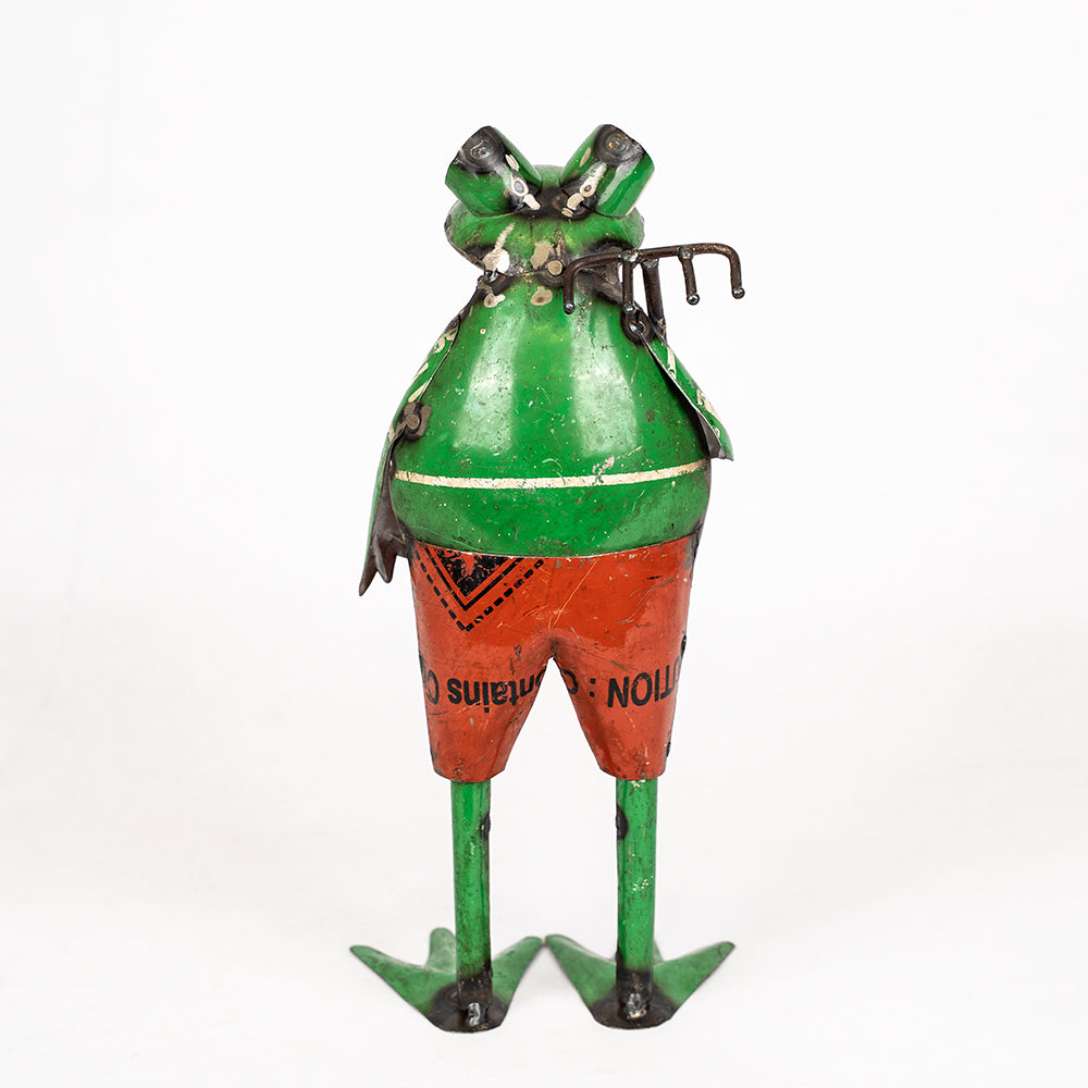 Pair of Recycled / Upcycled Tin Gardener Frogs.