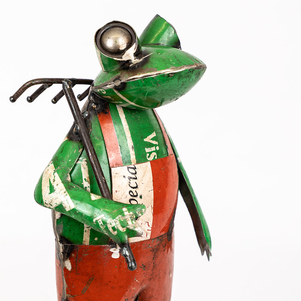Pair of Recycled / Upcycled Tin Gardener Frogs.