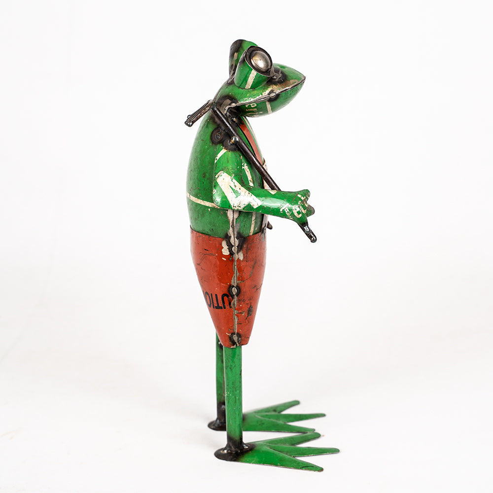 Pair of Recycled / Upcycled Tin Gardener Frogs.