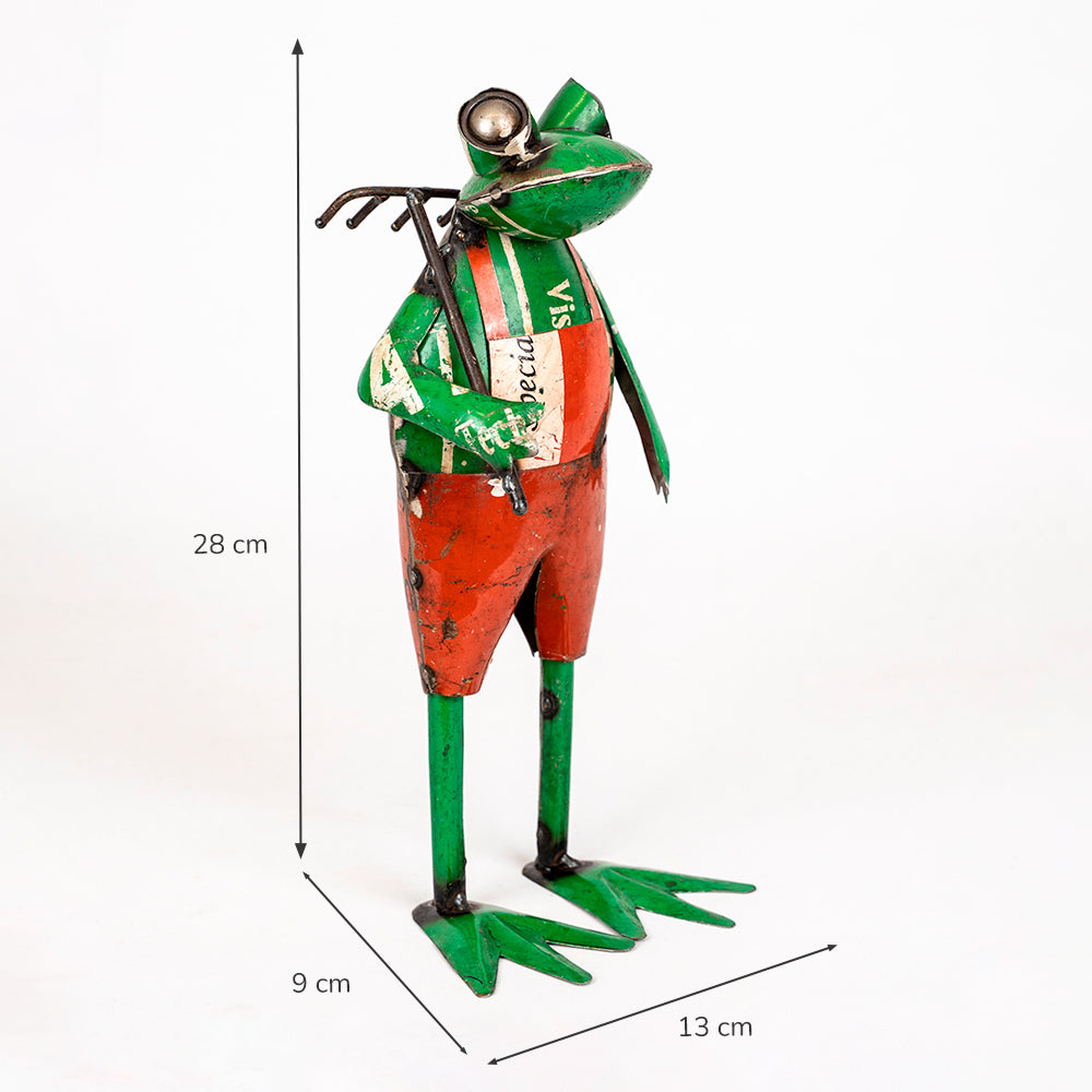 Pair of Recycled / Upcycled Tin Gardener Frogs.