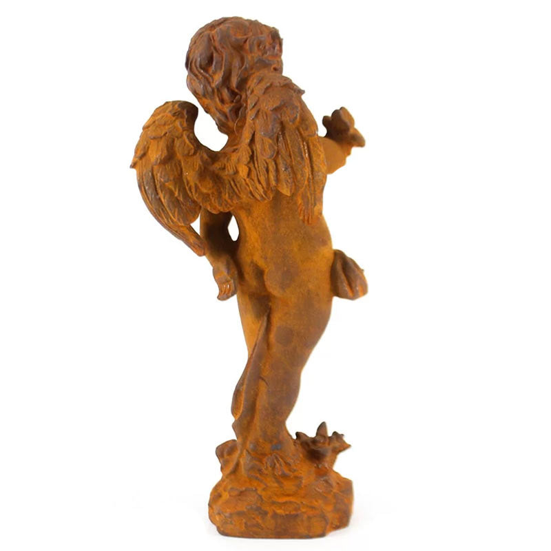 Cherub Statue with Butterfly in Cast Iron Rust Finish.