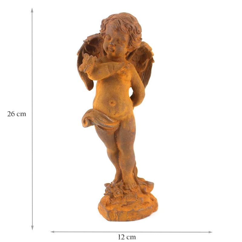 Cherub Statue with Butterfly in Cast Iron Rust Finish.