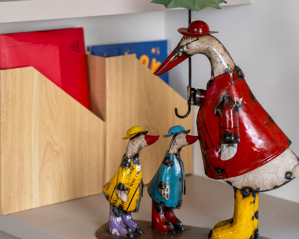 Recycled / Upcycled Large Tin Duck Family Sculpture.