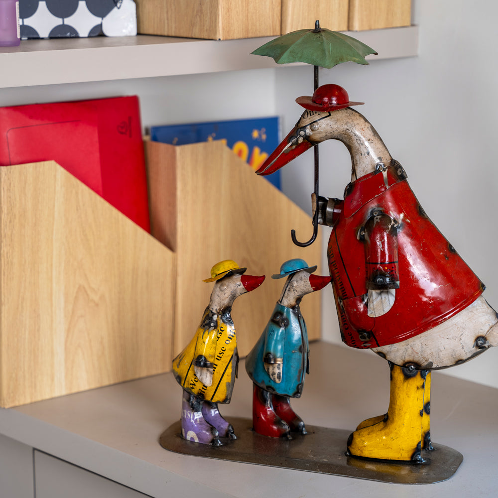 Recycled / Upcycled Large Tin Duck Family Sculpture.