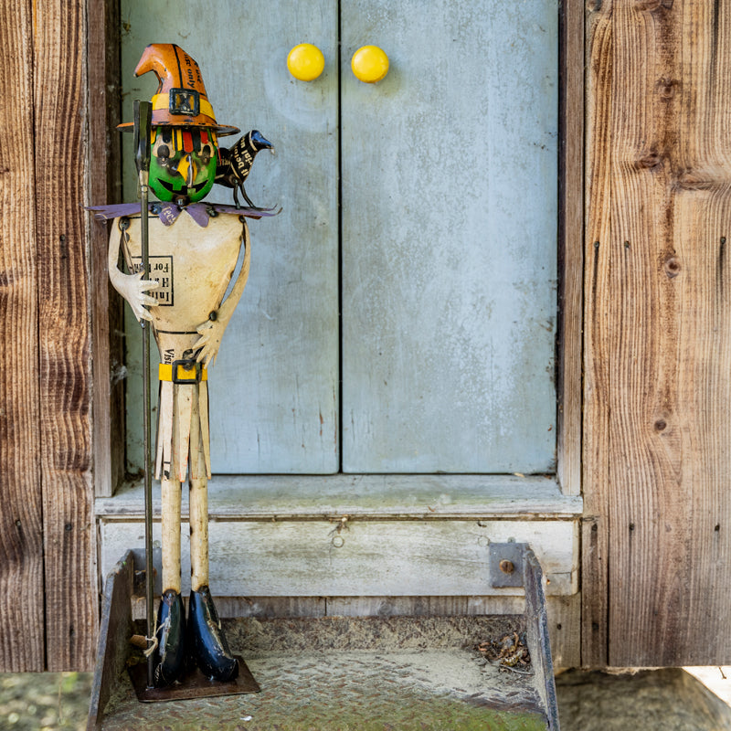 Handmade Recycled Witch Tin, Metal Witch Garden Scarecrow.