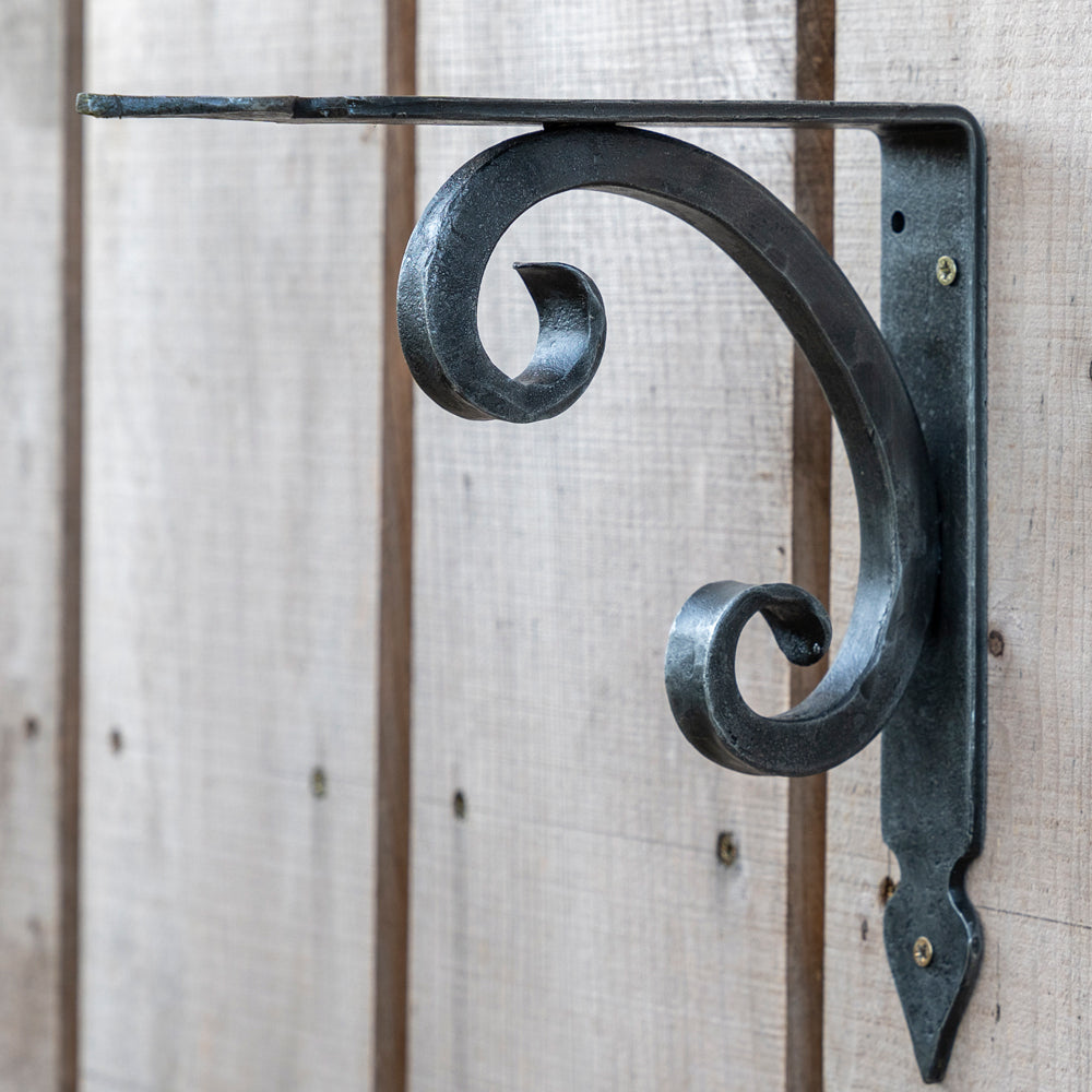 Pair of Forged Wrought Iron Scroll Shelf Brackets.