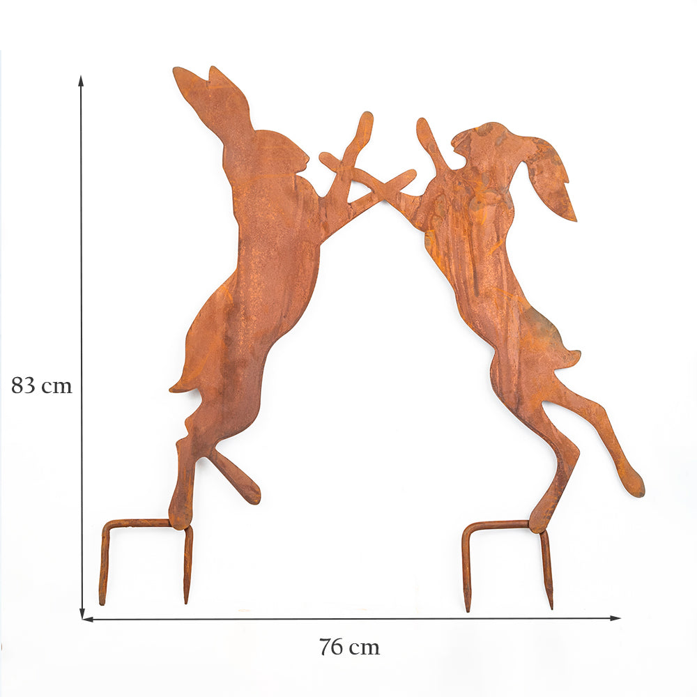 Rustic Boxing Hares Garden Ornament - Available in Two Sizes.