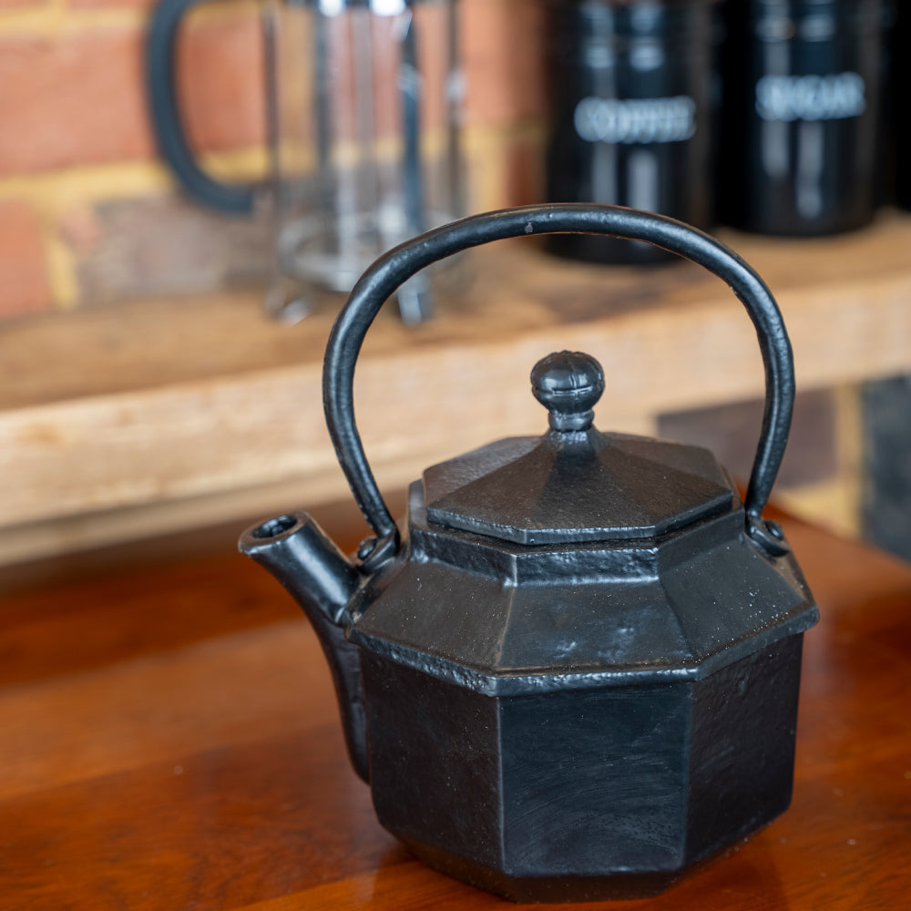 Black Cast Iron Kettle | Rustic Lantern Style.