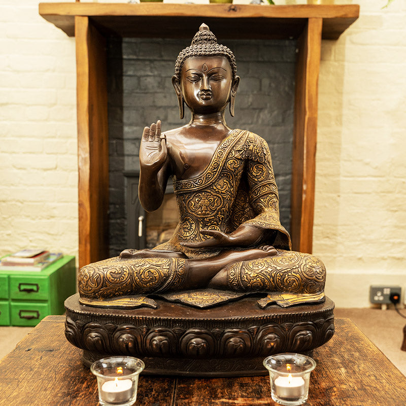 Large Brass Meditating Buddha.