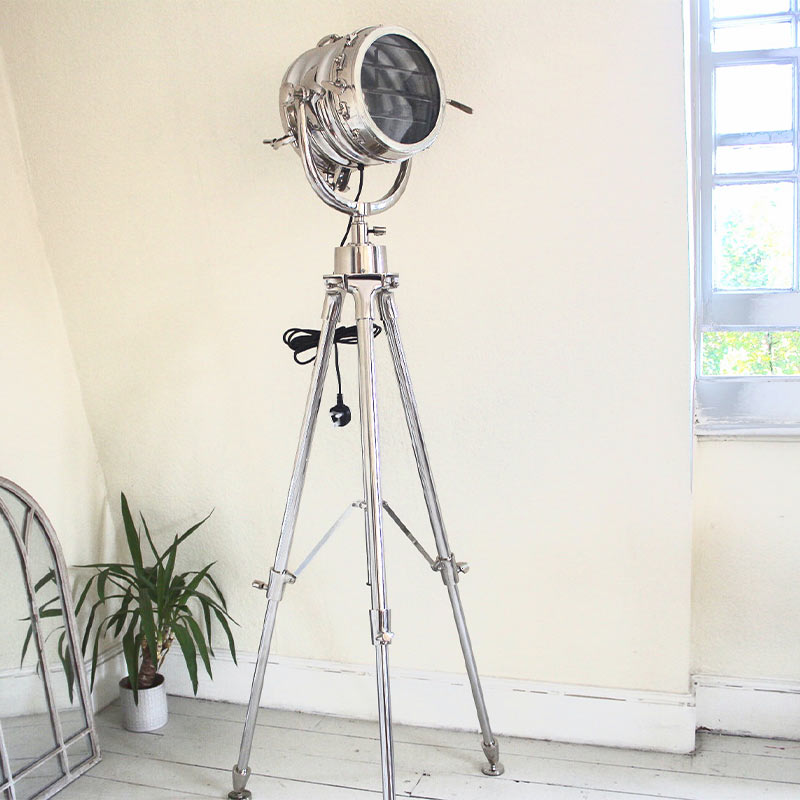 Large Stainless Steel Searchlight Floor Lamp.