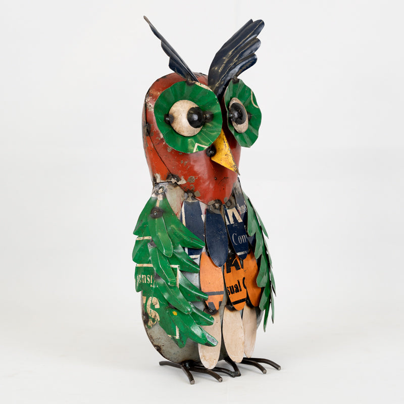 Handmade Tin Upcycled Large Owl Garden Ornament.