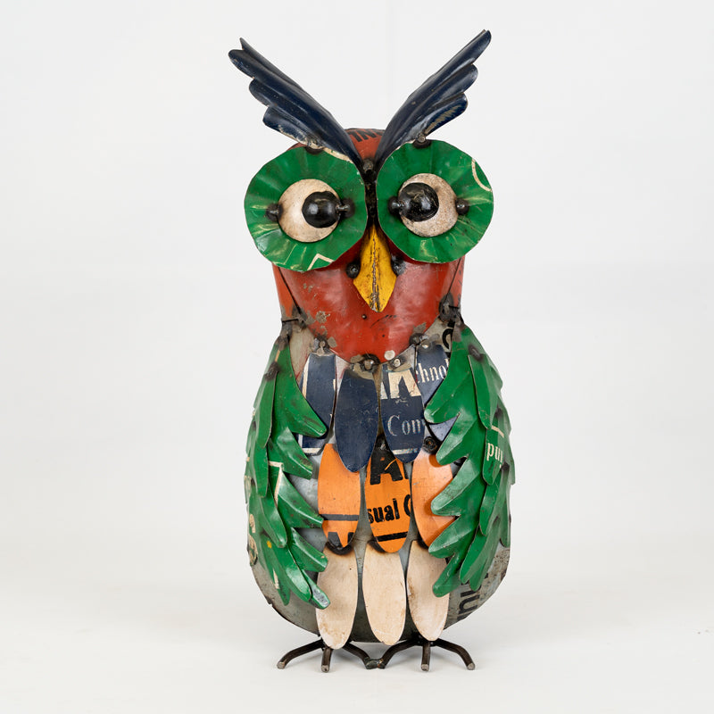 Handmade Tin Upcycled Large Owl Garden Ornament.