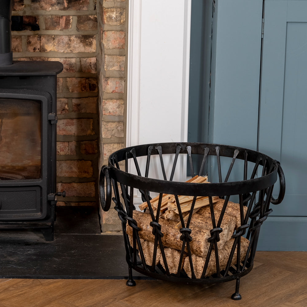 Small Blacksmith Knot Log Basket / Log Storage Holder.