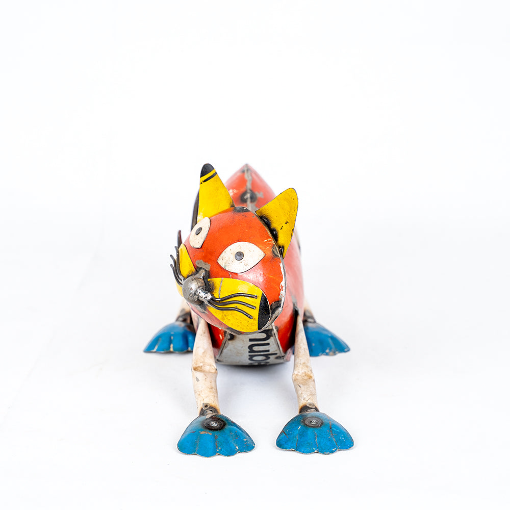 Recycled / Upcycled Tin Lying Cat Sculpture.