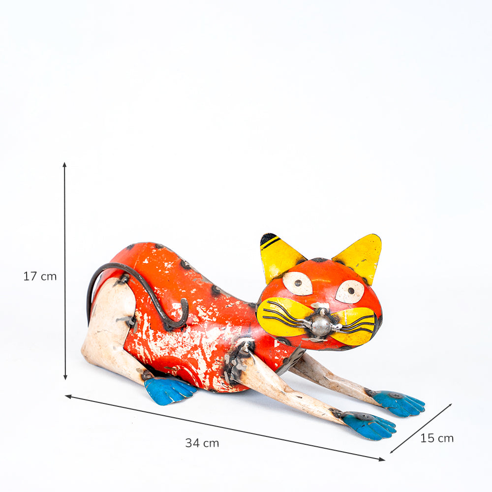 Recycled / Upcycled Tin Lying Cat Sculpture.