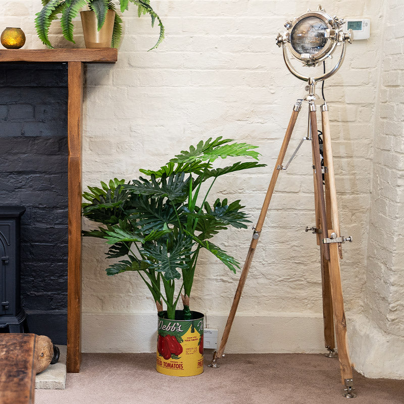 Marine Spotlight Floor Lamp with Natural Teak Wood Tripod.