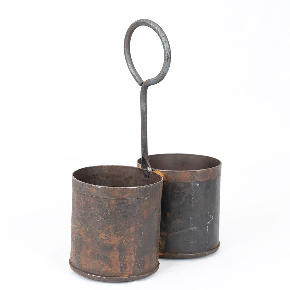 Small Metal Spice Planter | Two-Section Herb Holder.