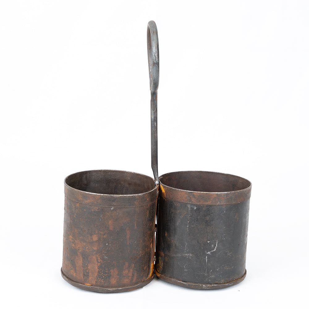 Small Metal Spice Planter | Two-Section Herb Holder.