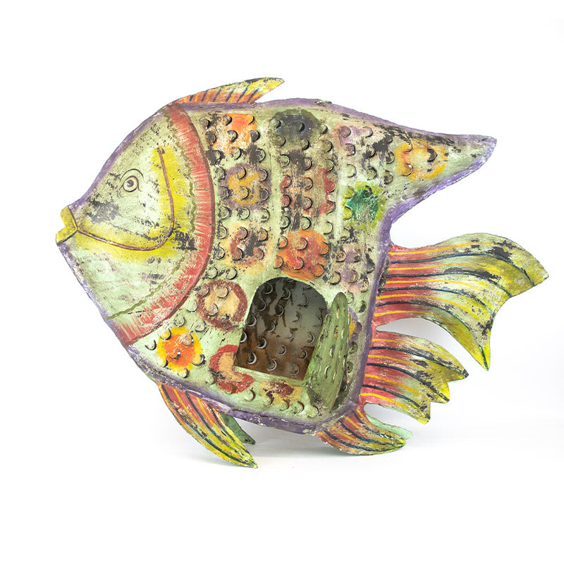 Hand Painted Metal Fish Lantern.