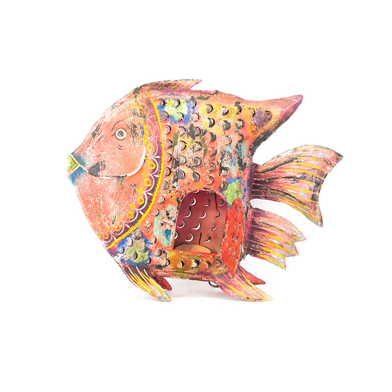 Hand Painted Metal Fish Lantern.