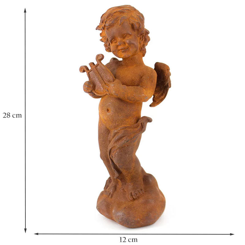 Outdoor Cast Iron Cherub with Harp.