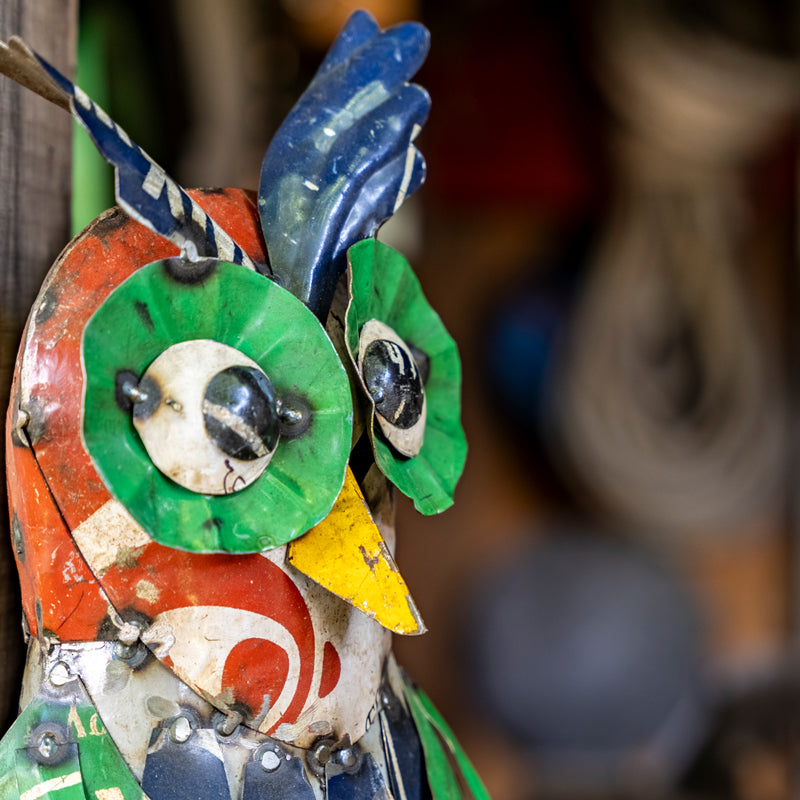 Handmade Tin Upcycled Large Owl Garden Ornament.