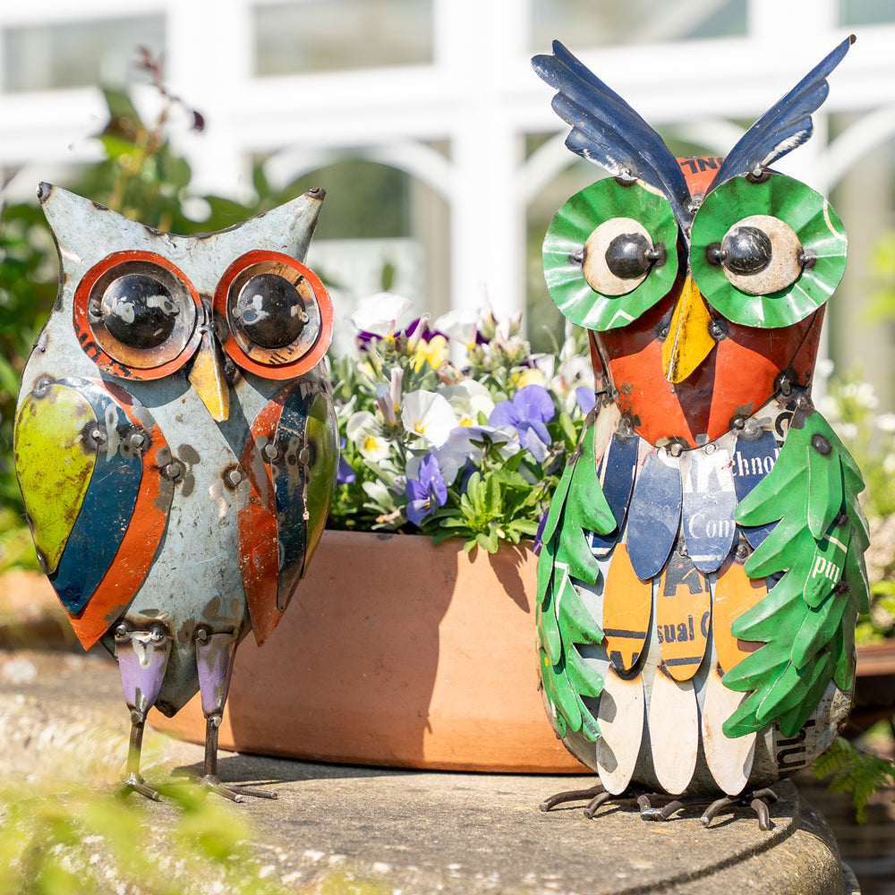 Handmade Tin Upcycled Small Owl Garden Ornament.