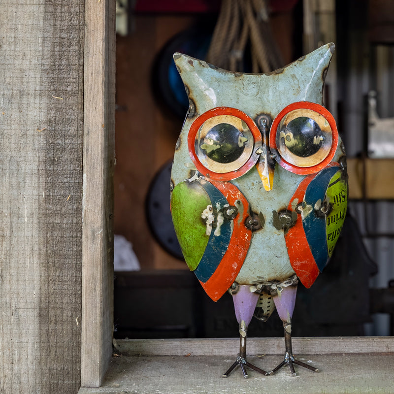 Handmade Tin Upcycled Small Owl Garden Ornament.