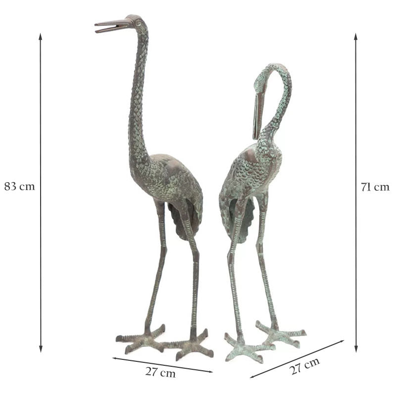 Pair of Metal Garden Cranes in Cast Aluminium Bird Garden Statue.