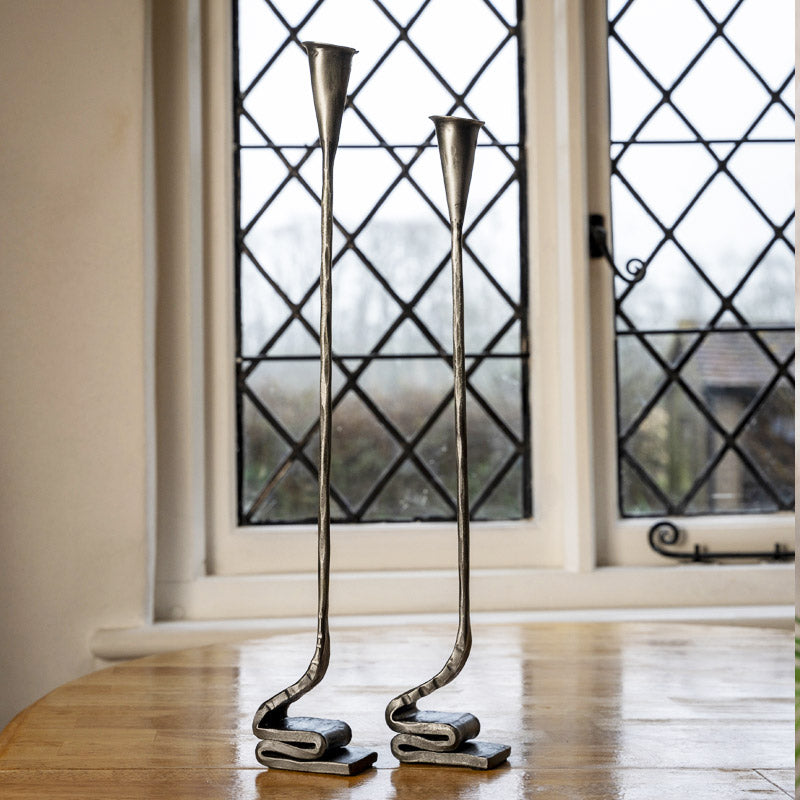 Pair of 'Burley' Hand Forged Candle Holders.