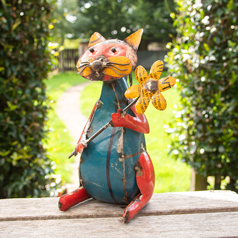 Pair of Upcycled Metal Cat Ornaments.