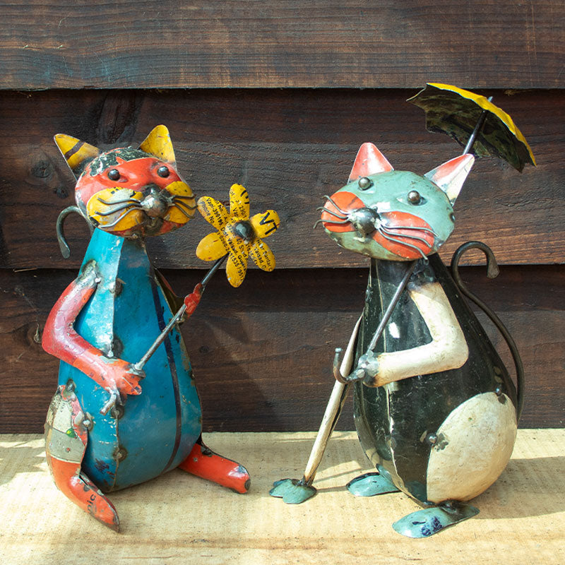 Pair of Upcycled Metal Cat Ornaments.