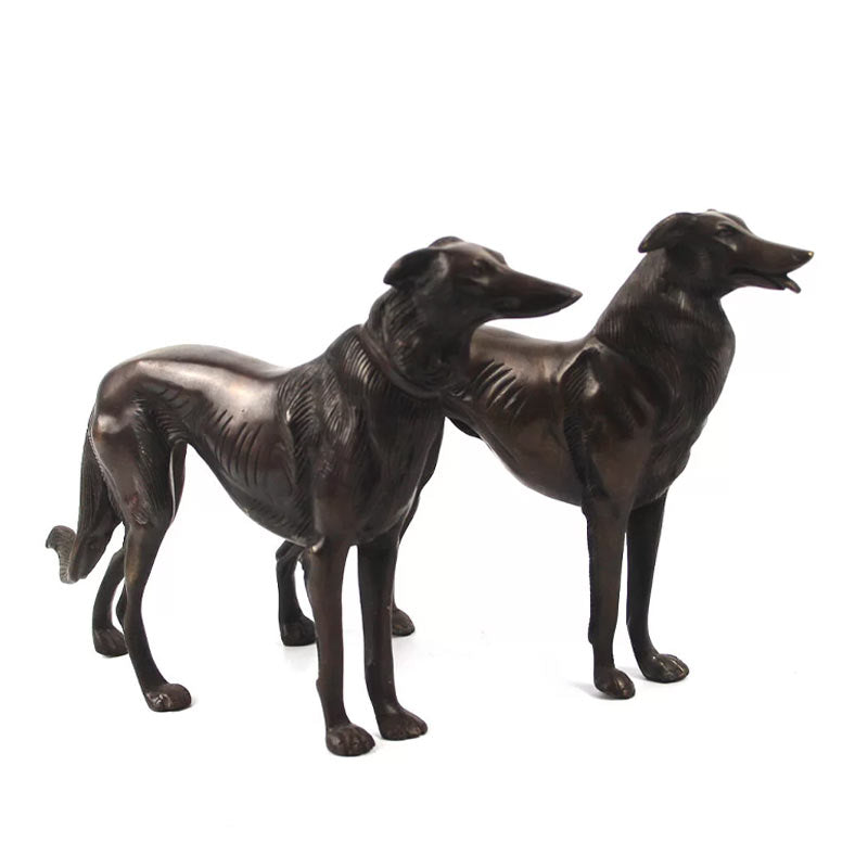 Pair of Greyhounds Standing in Solid Brass.