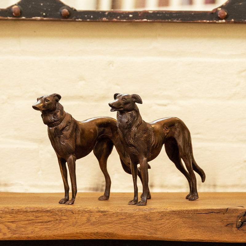Pair of Greyhounds Standing in Solid Brass.