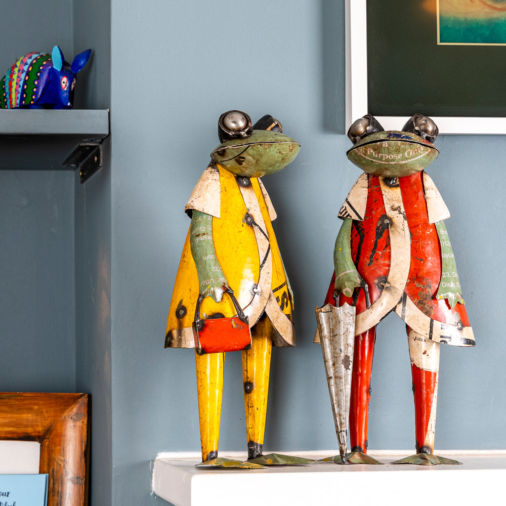 Mr and Mrs Frog Recycled Metal Ornaments.