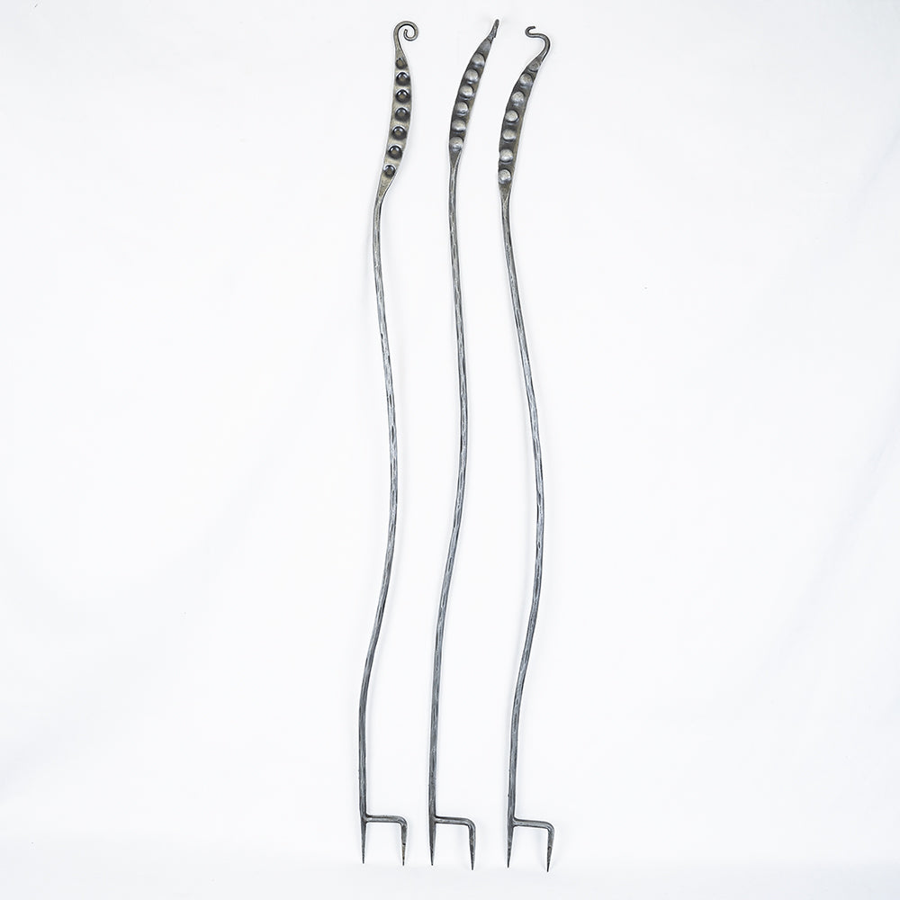 Set of Three Hand Forged Pea Plant Support Stakes.