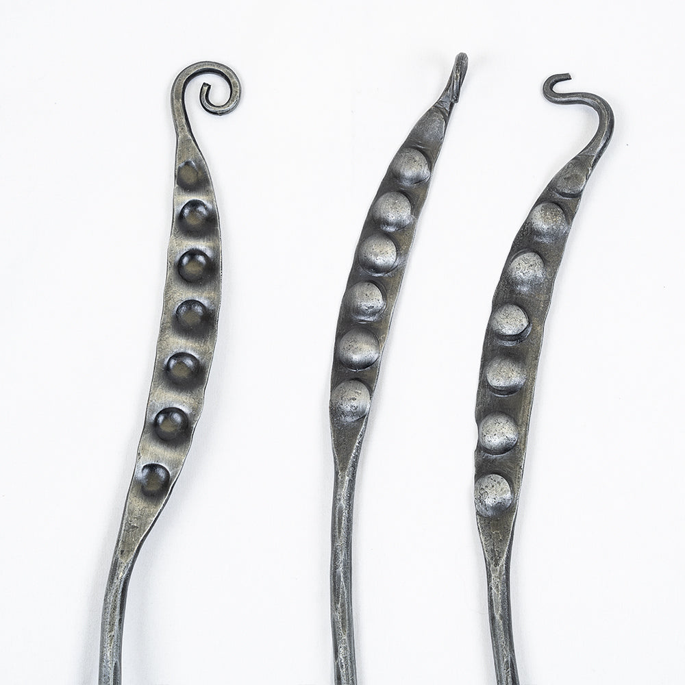 Set of Three Hand Forged Pea Plant Support Stakes.