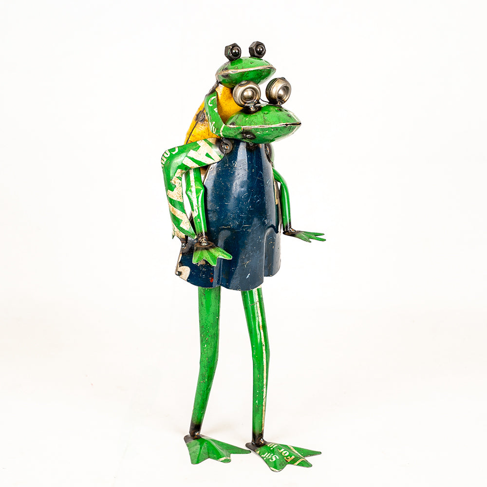 Recycled / Upcycled Tin Frog and Froglet Ornament.