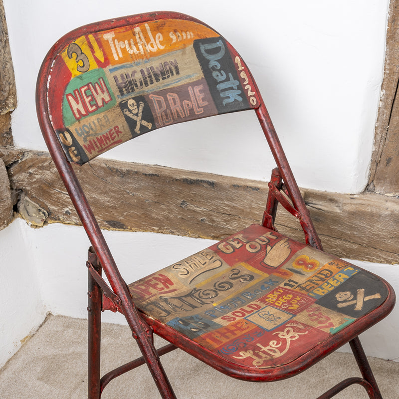Vintage Folding Chair Hand Painted Industrial Style.