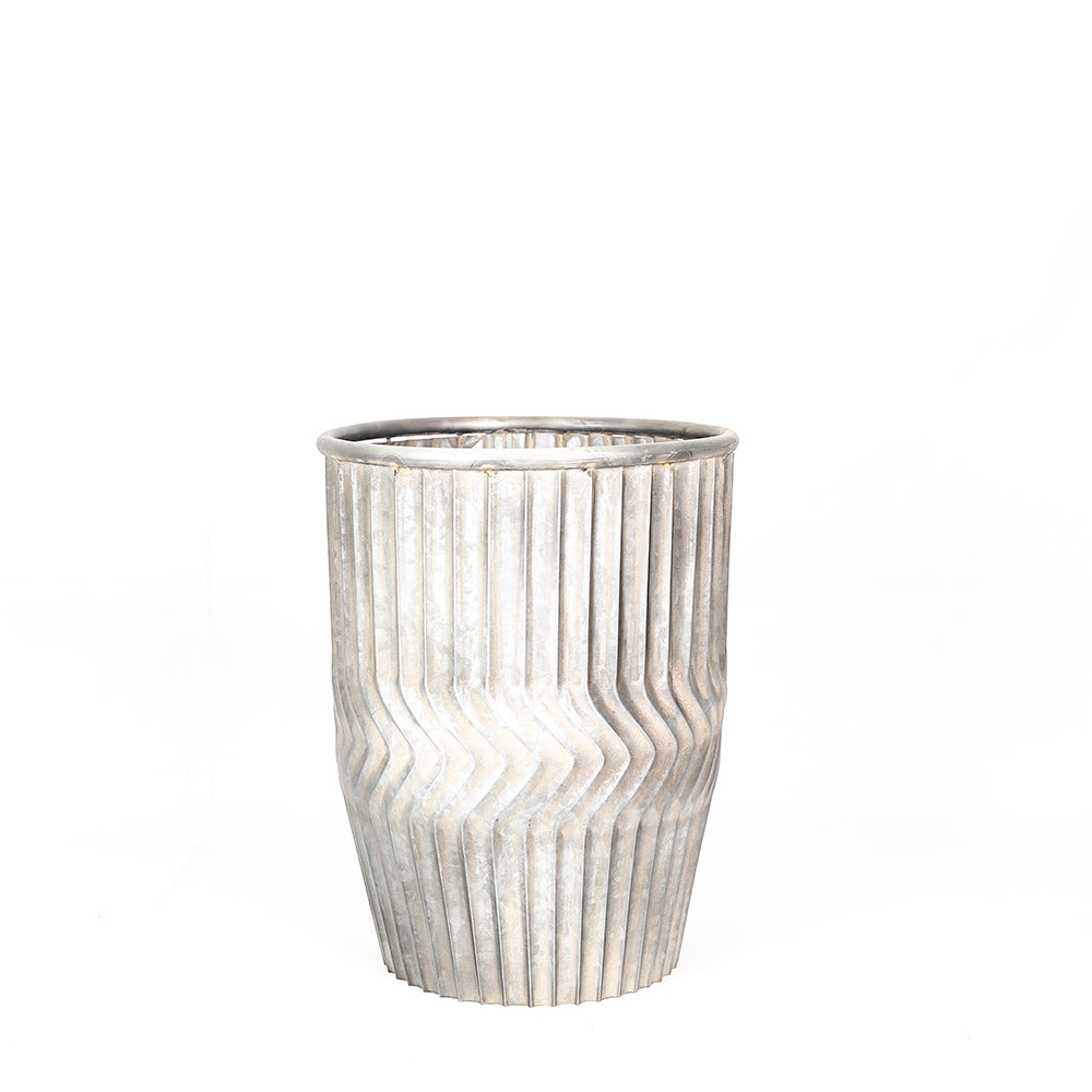 Tall Galvanised Chevron Dolly Planters.