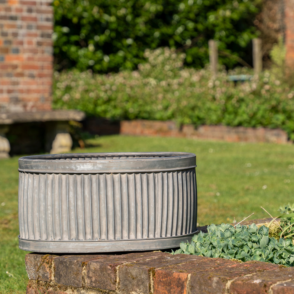 Galvanised Oval Garden Planter.